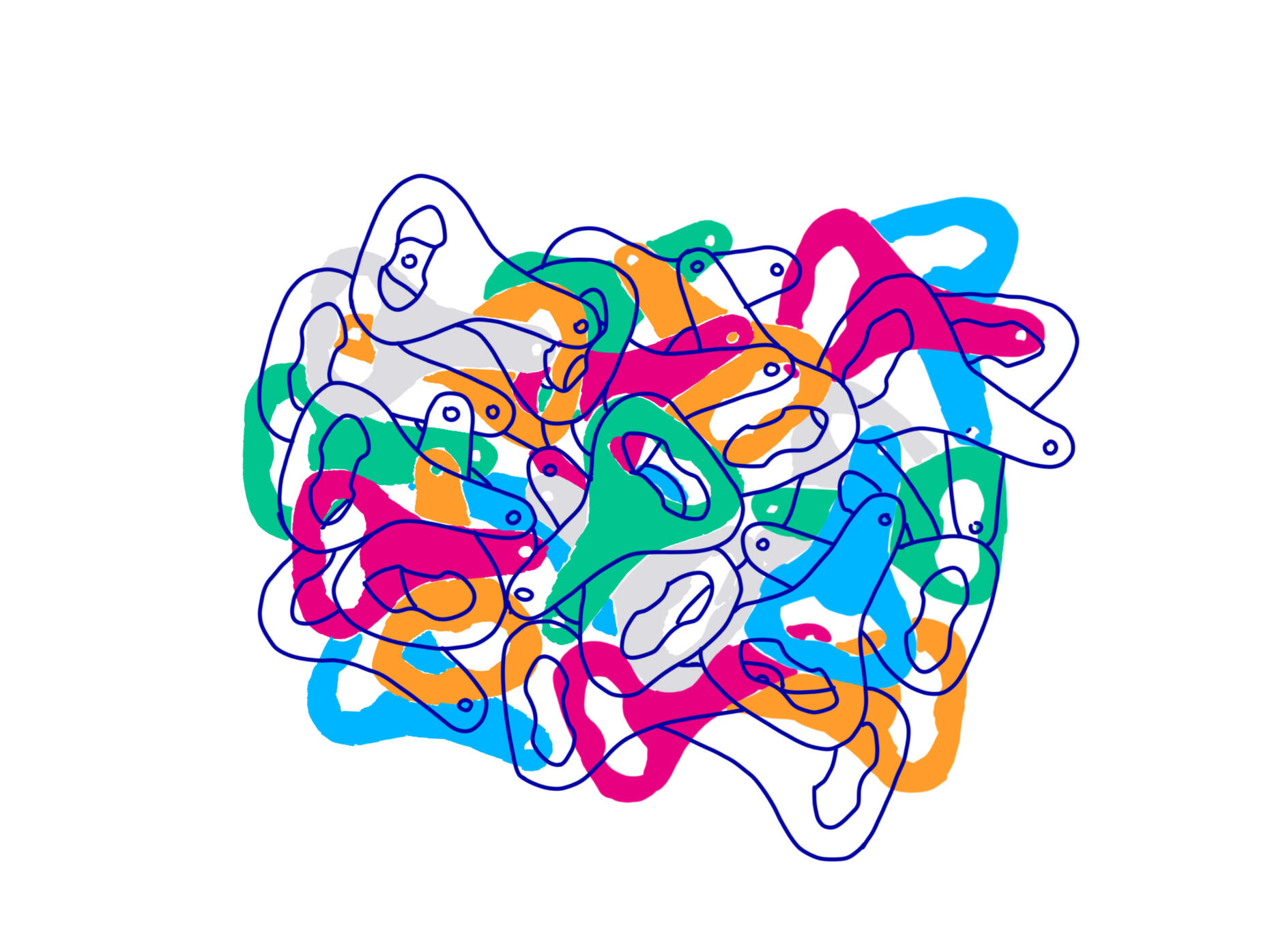 Bild av en hög med kapsylöppnare i olika färger gjord i Affinity Designer.