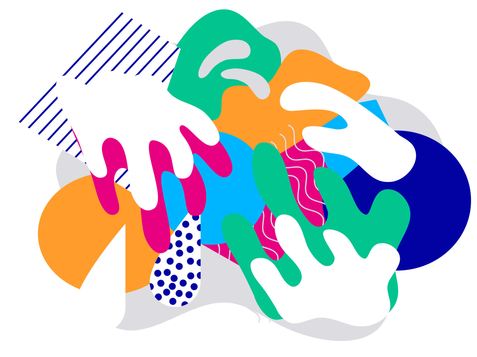 Grafiska mönster i olika färger gjord i Affinity Designer.