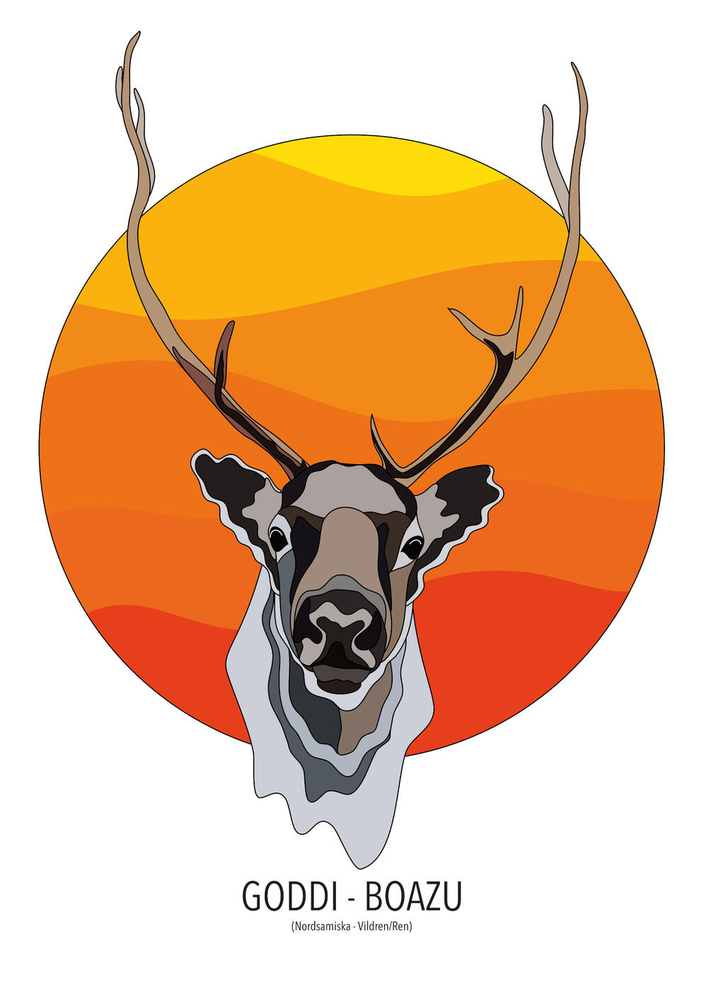 Bild på huvudet av en ren framför midnattsolen gjord i Affinity Designer.