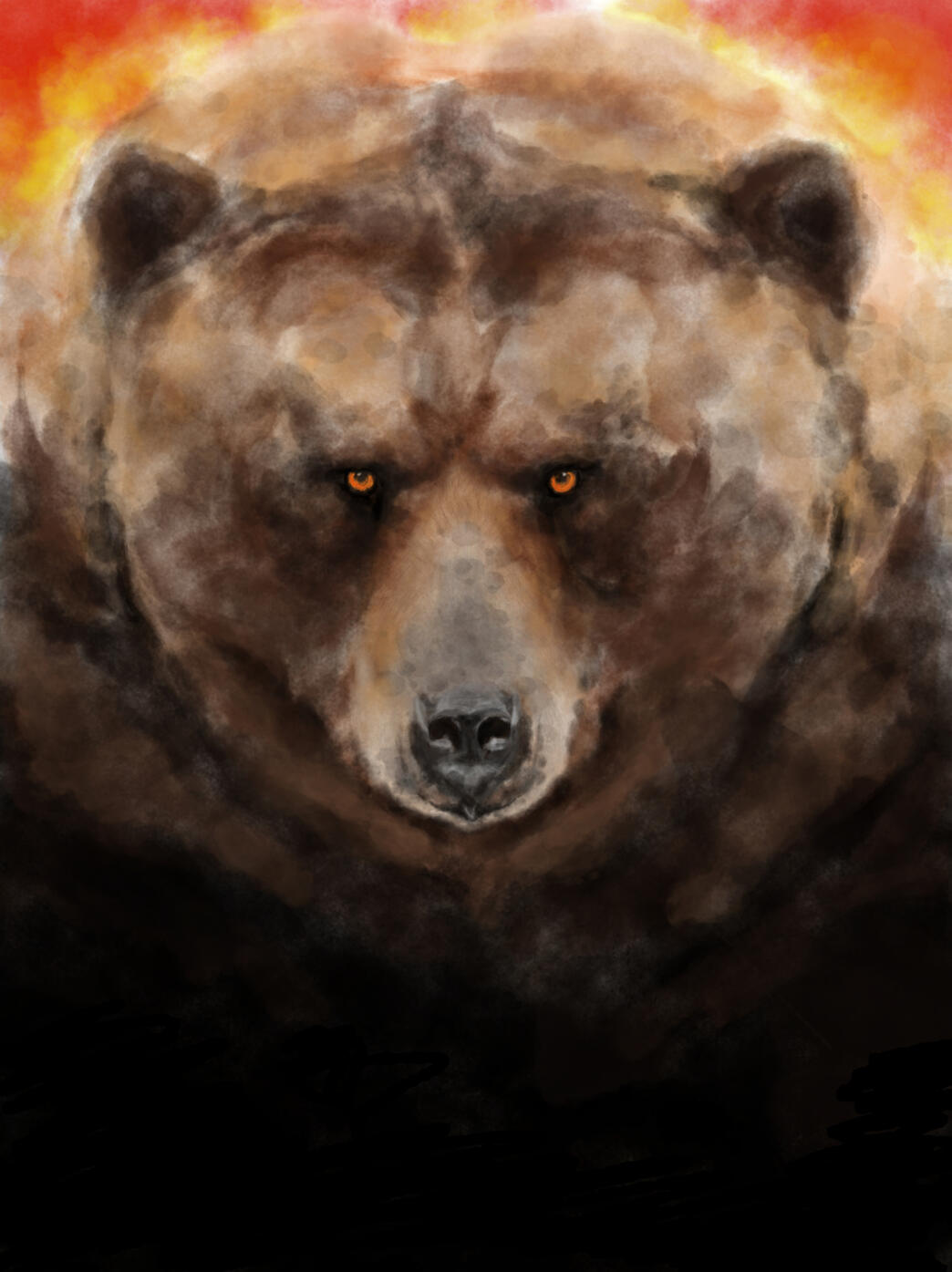 Brunbjörn framifrån målad i Procreate.